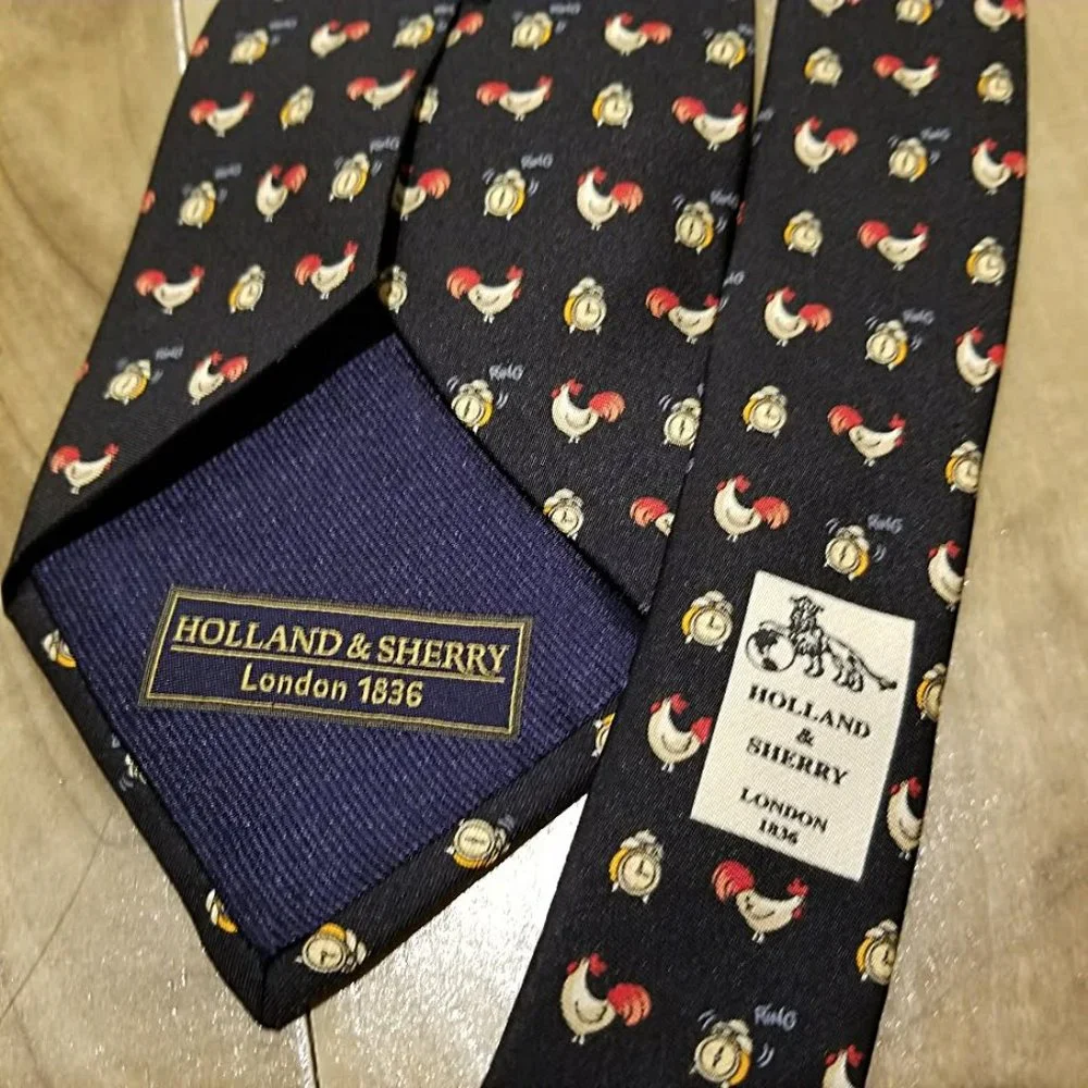 Holland & Sherry Vintage Silk Neck Tie Rooster Novelty Necktie